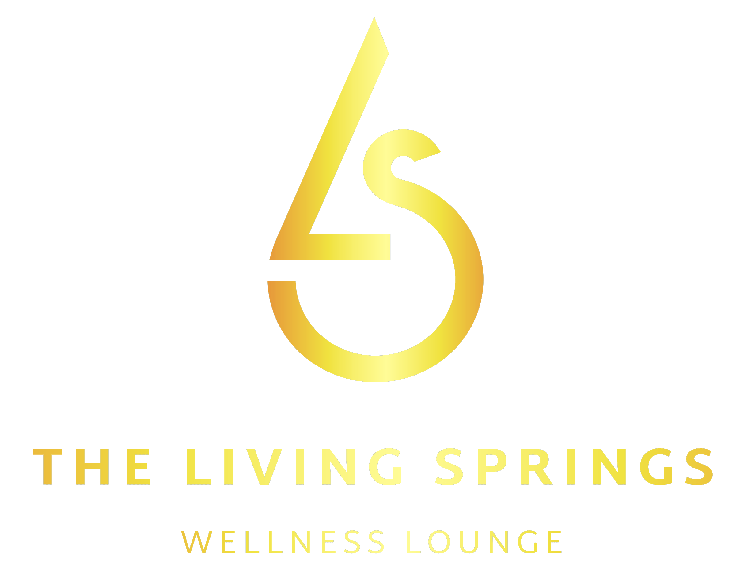 A gold logo combining the letters L and S, forming a stylized shape, above the text "THE LIVING SPRINGS" and "WELLNESS LOUNGE" on a black background.